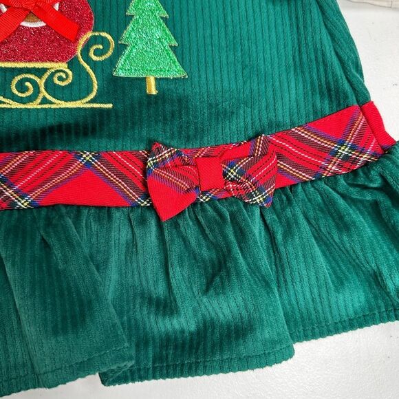 EUC Rare Editions Toddler Girls Green Corduroy Santa Dress Plaid Trim - Size 2T - Picture 3 of 9